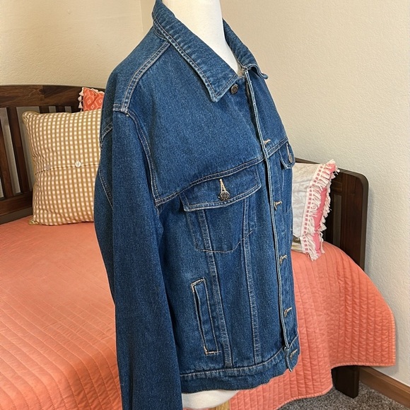 VTG Wrangler Hero Blue Denim Jacket, Custom moose hooves embroidered patch sz M - Picture 4 of 15